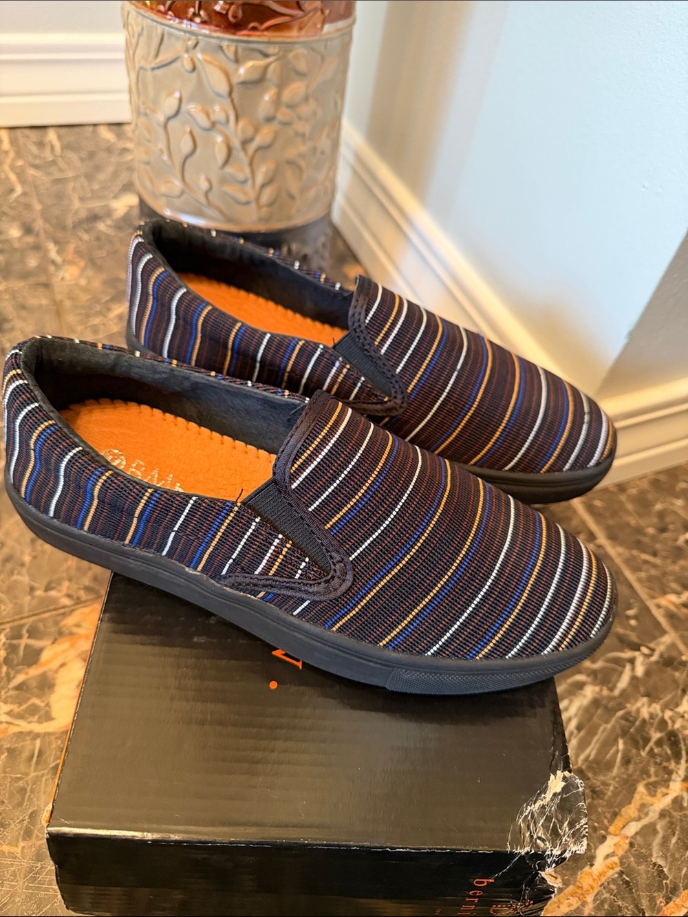 Slip-On Canvas Shoes in Navy Stripe